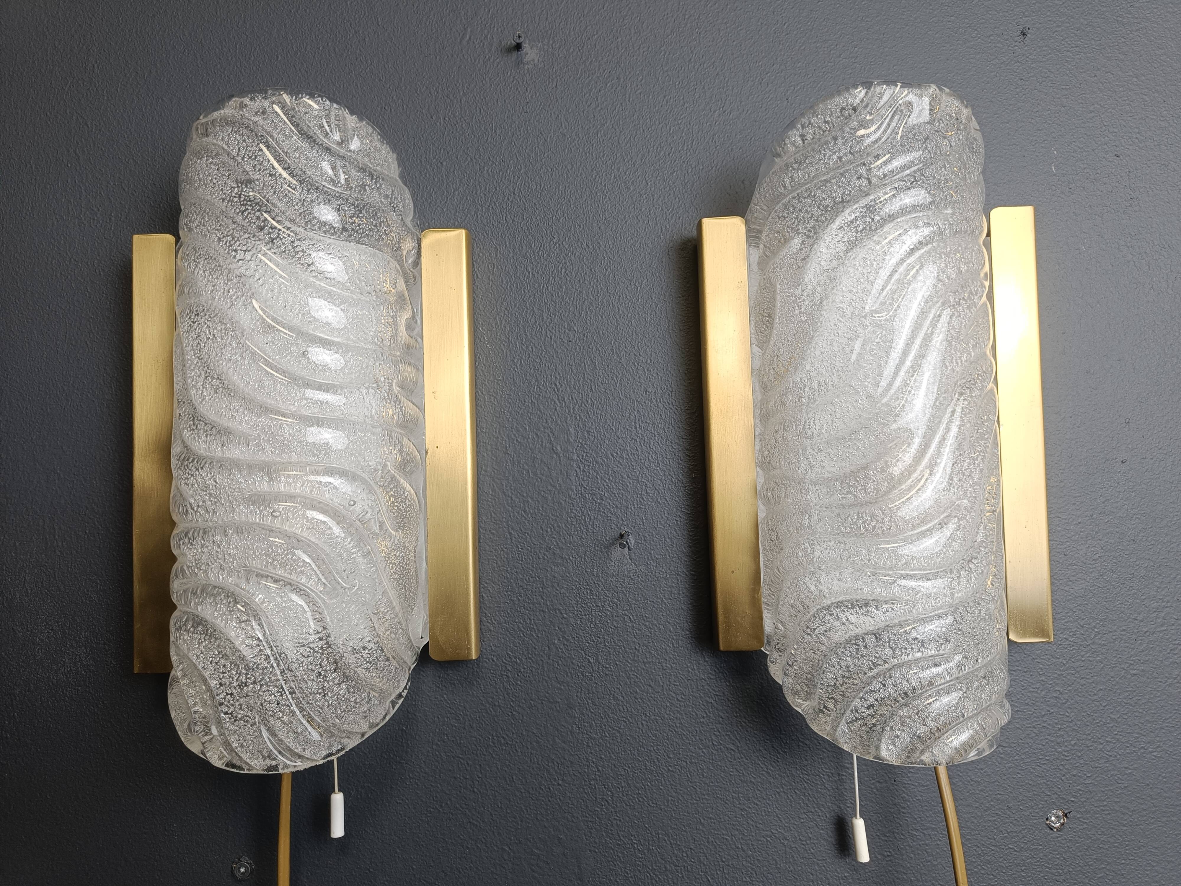 Pair of brass and glass wall lights by Fischer Leuchten, 1960s