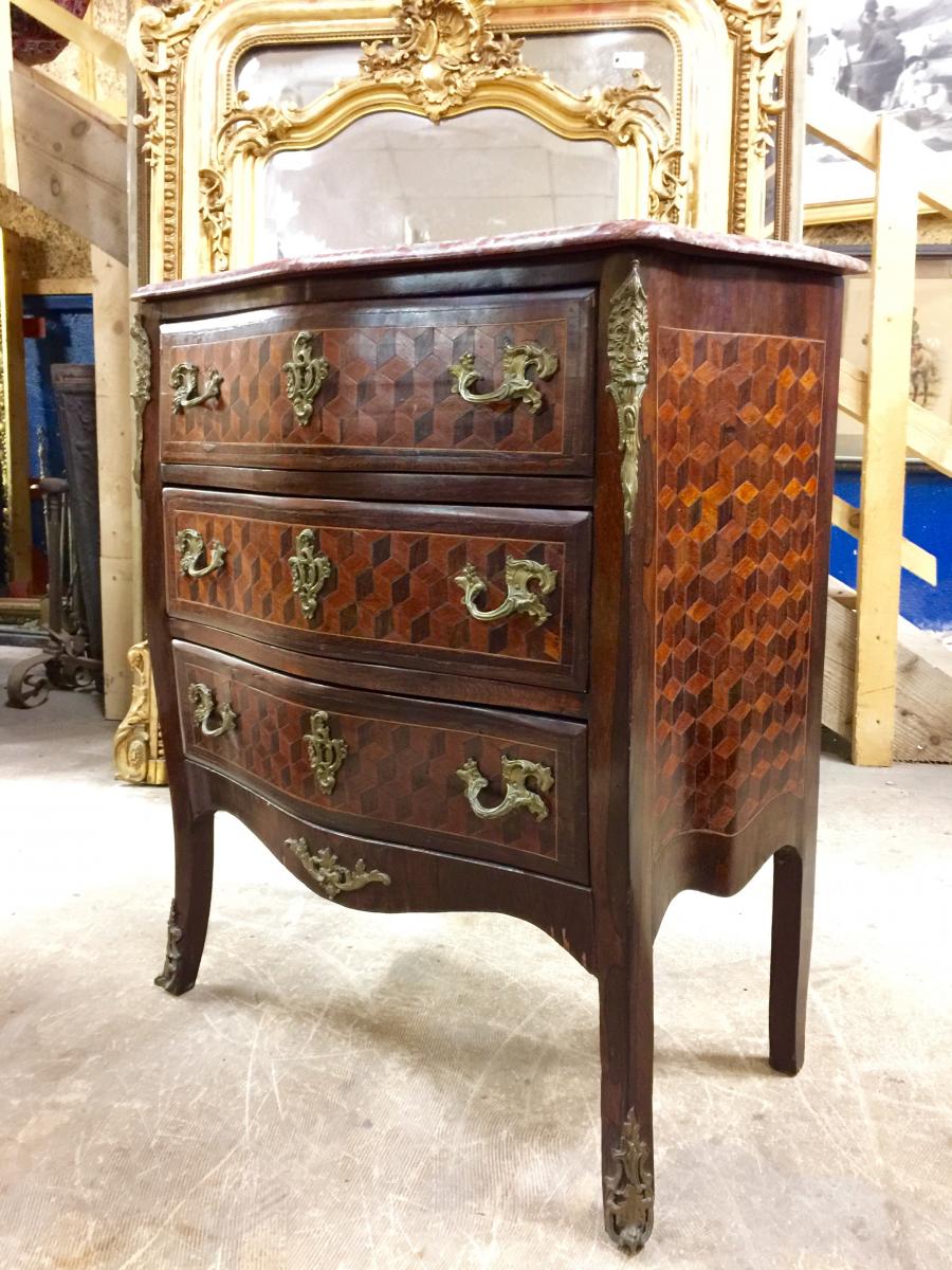 Commode en marqueterie de cubes d'époque Napoléon III
