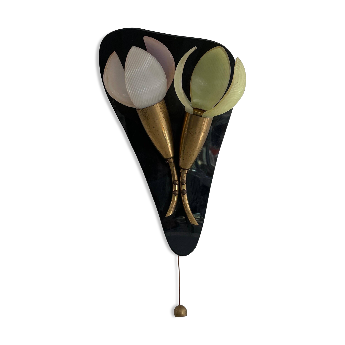 Simple plexiglass and brass wall light, Flower Design, mid-century by Geru, 1960s, Germany.