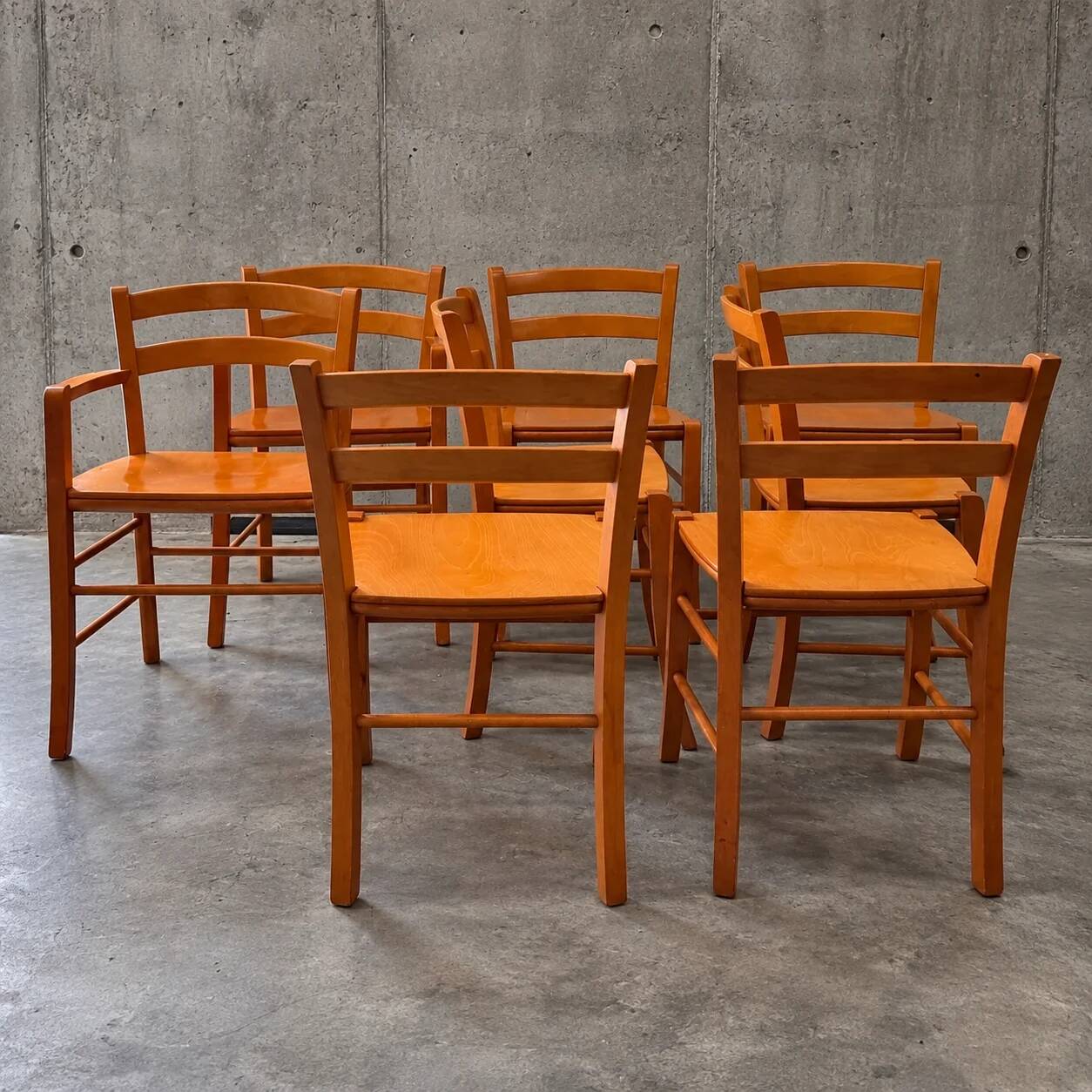 Set of 8 Italian beech wood chairs / Model Marocca by Vico Magistretti for De Padova / 1987