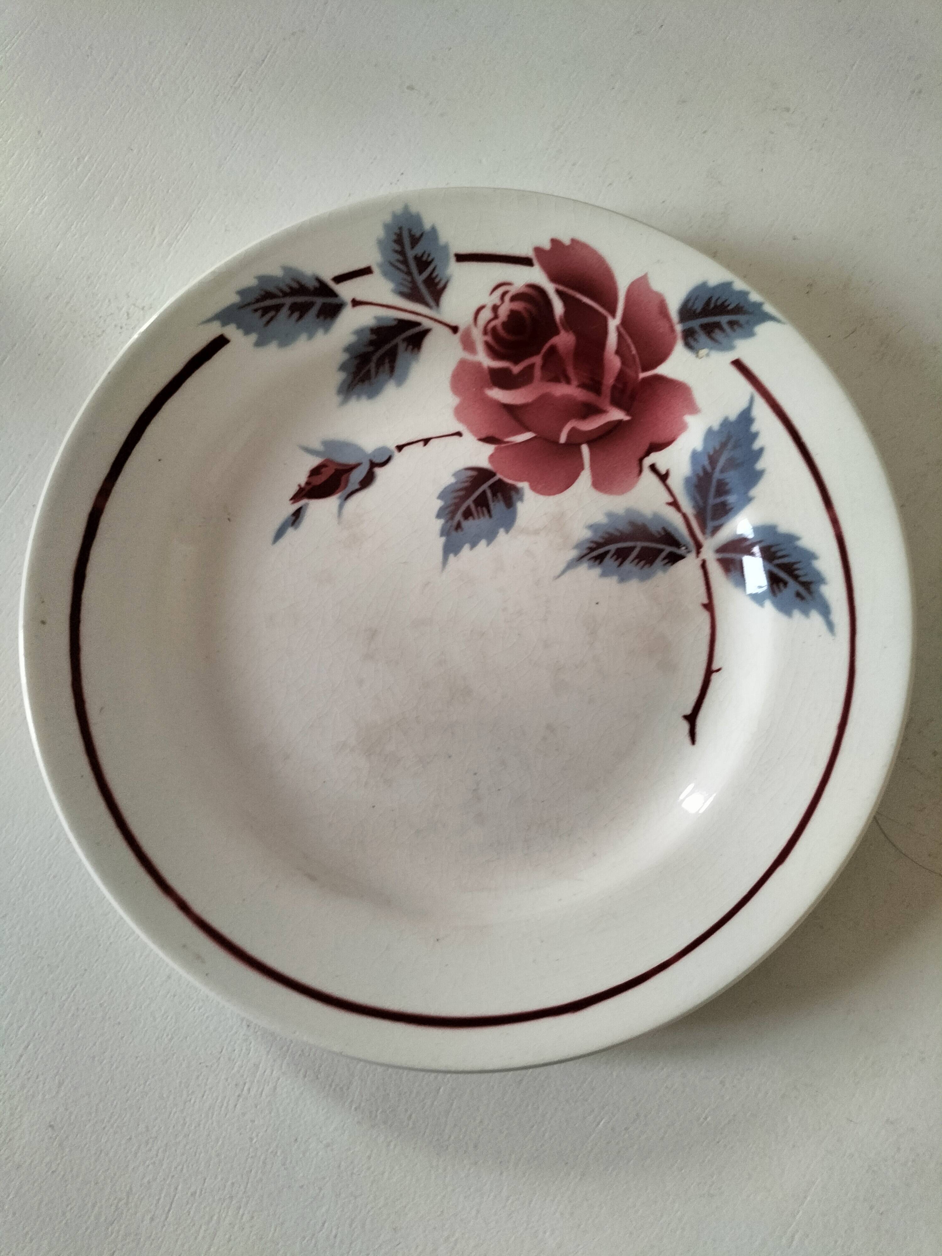 Set of 12 ironstone plates – Deep blue & red