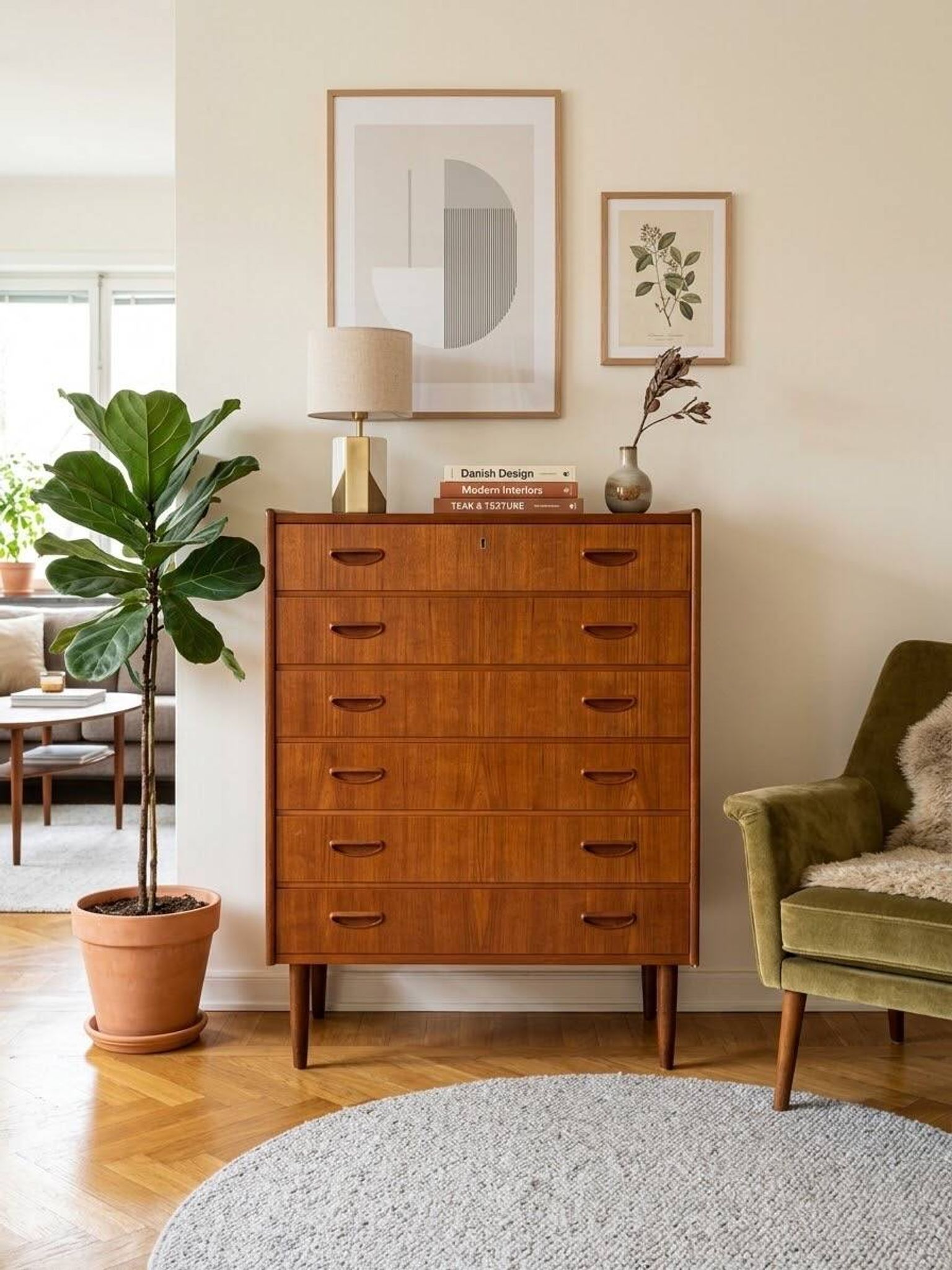 Commode haute en teck danoise des années 50