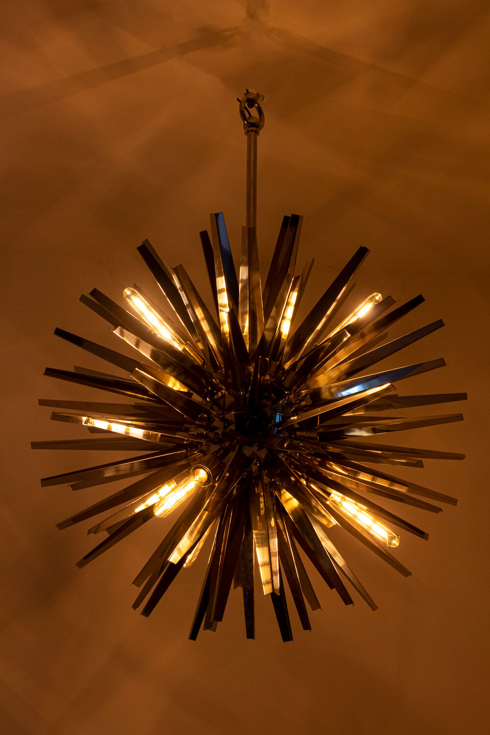 "Gregorian" chrome metal chandelier, contemporary work