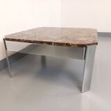 Vintage square coffee table in marble and chrome metal from the 70s