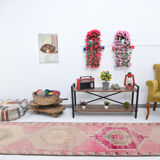 3x11 shades of pink vintage runner rug, 94x346cm