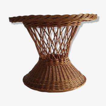 Round side table diabolo shaped in vintage braided wicker