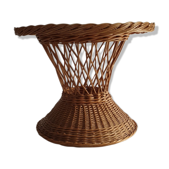 Guéridon rond, diabolo en osier tressé vintage