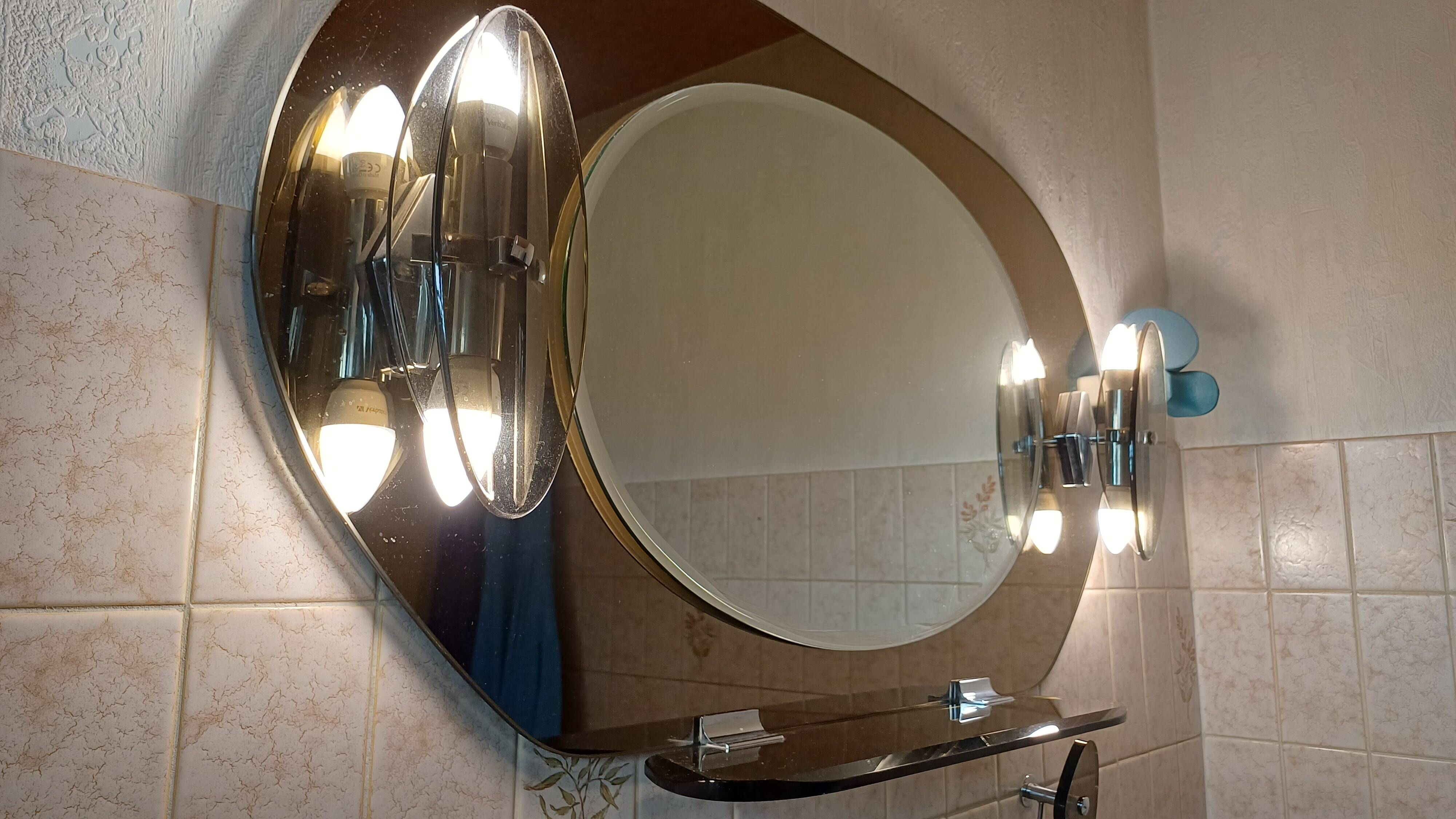 Vintage bathroom mirror with hooks