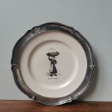 Vintage St Clément plate to hang with pewter frame stamped pewter of the fountain France