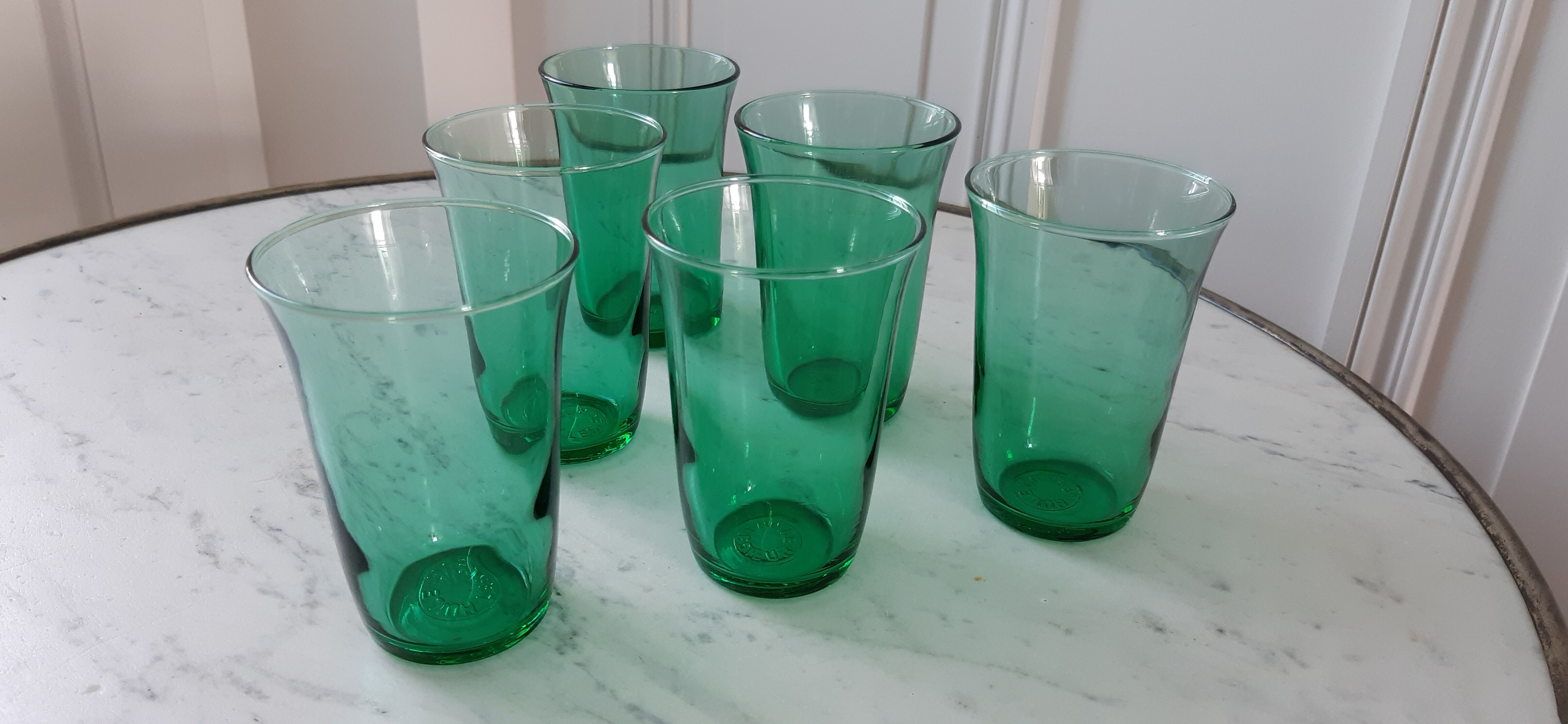 Set of 6 green water glasses 60s