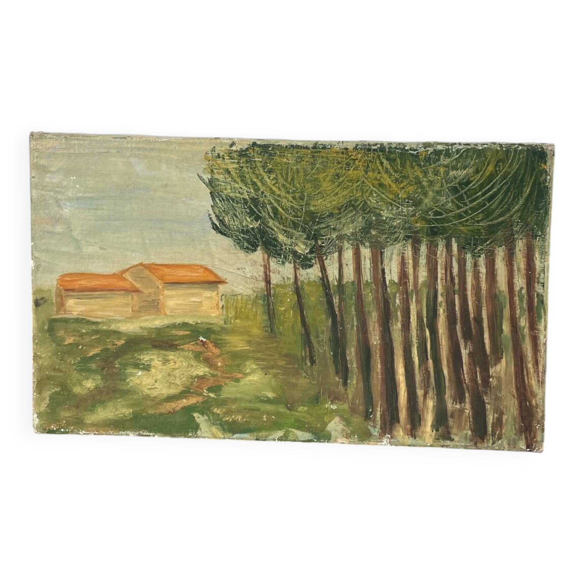 Old painting of a forest landscape in Les Landes