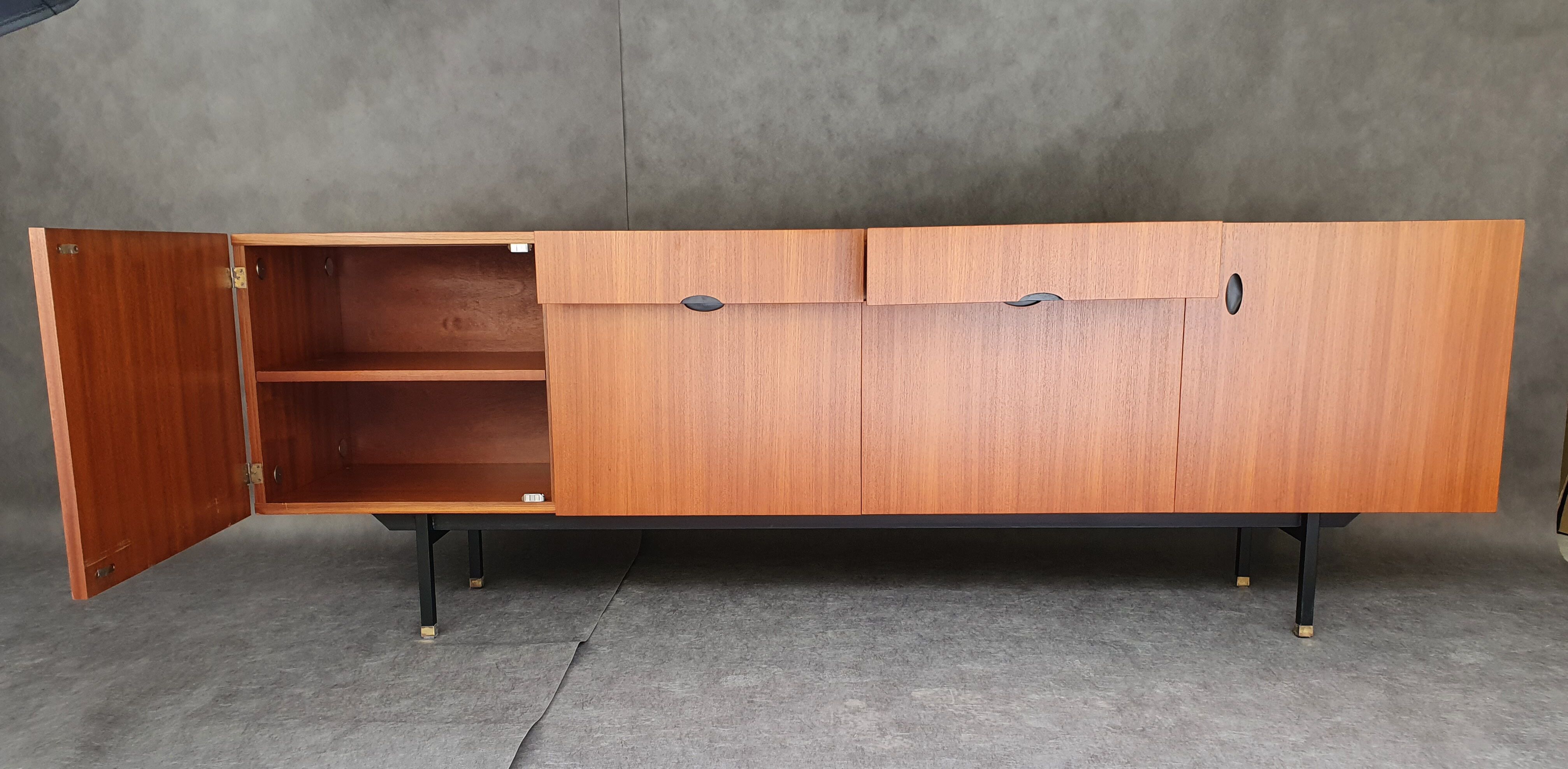 Minimalist mahogany veneer row by Paul Geoffroy 1960s
