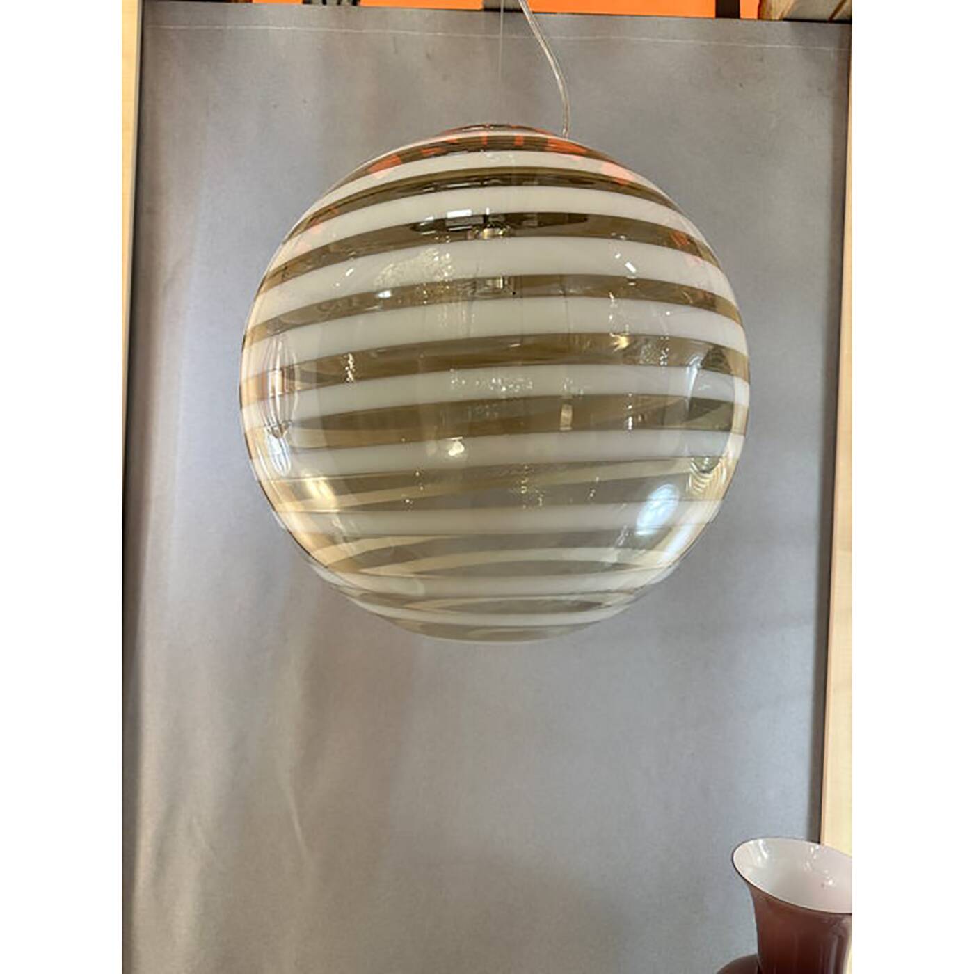 Italian Murano Style Glass Swirling Multicolors Pendant Sphere