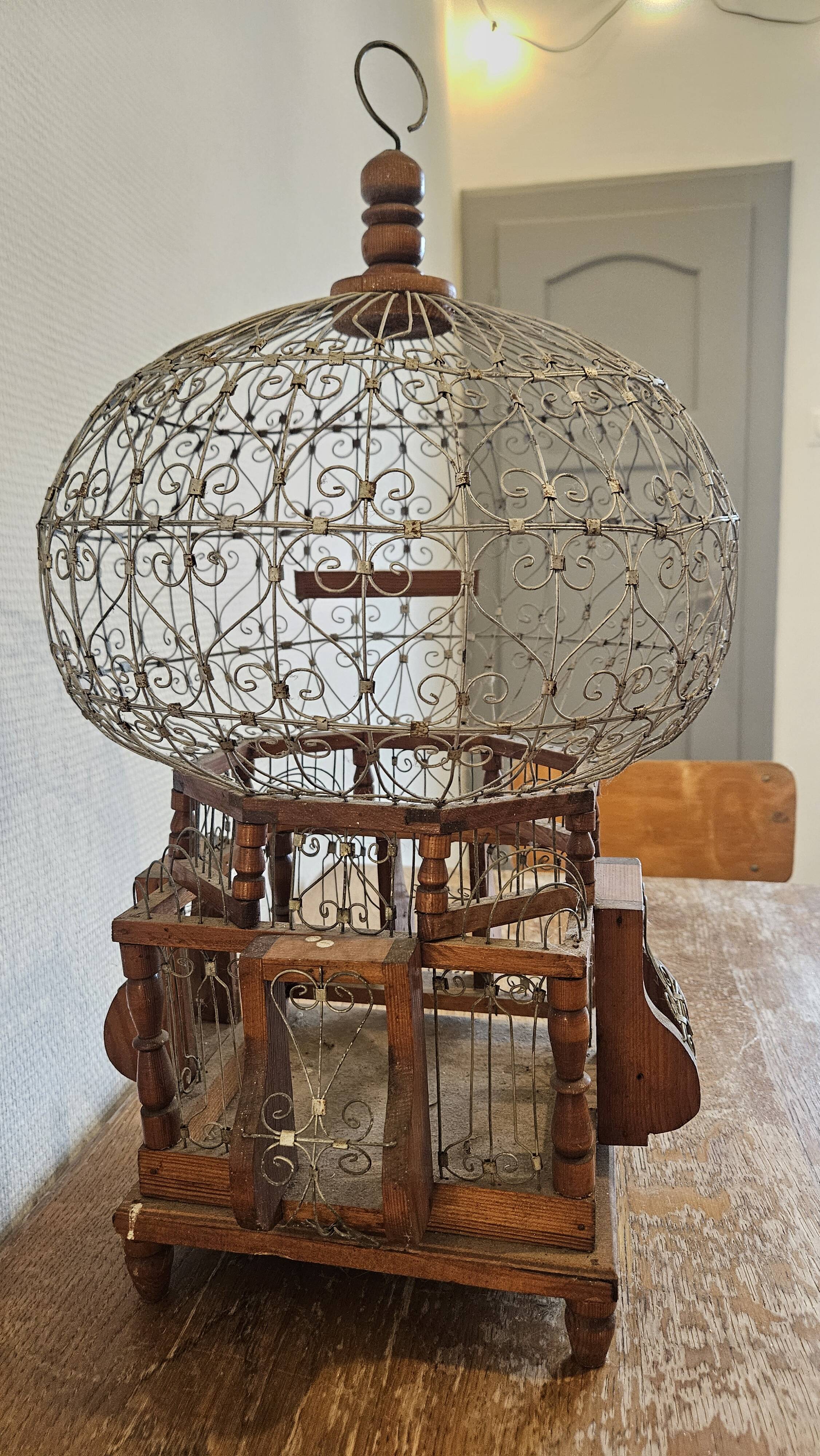Vintage wooden and metal birdcage (1930s)
