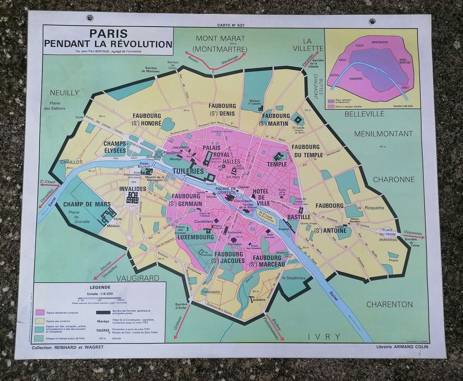 Old historical map Armand Colin The revolutionary France-Paris during the Revolution
