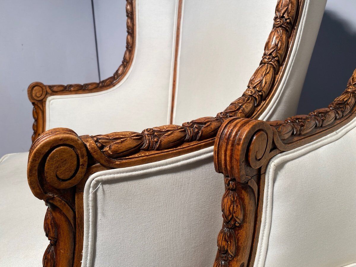 Pair of neoclassical style bergère armchairs