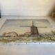 Painting winter landscape with a mill oil on canvas signed