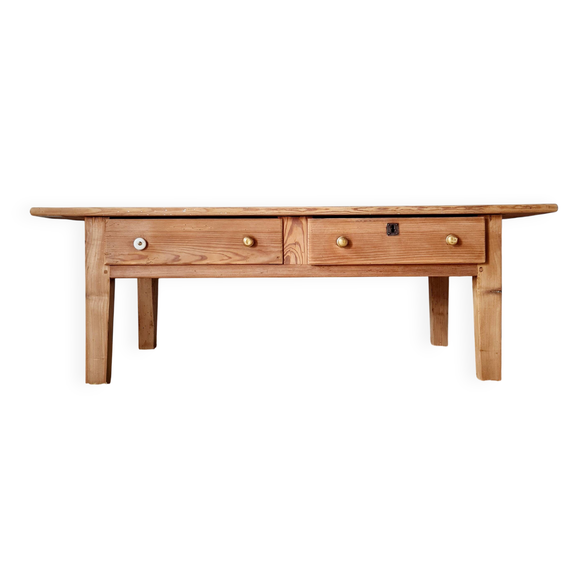 Table de ferme basse en bois 2 tiroirs