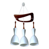 Large Scandinavian Pendant Light, Teak Wood and Glass