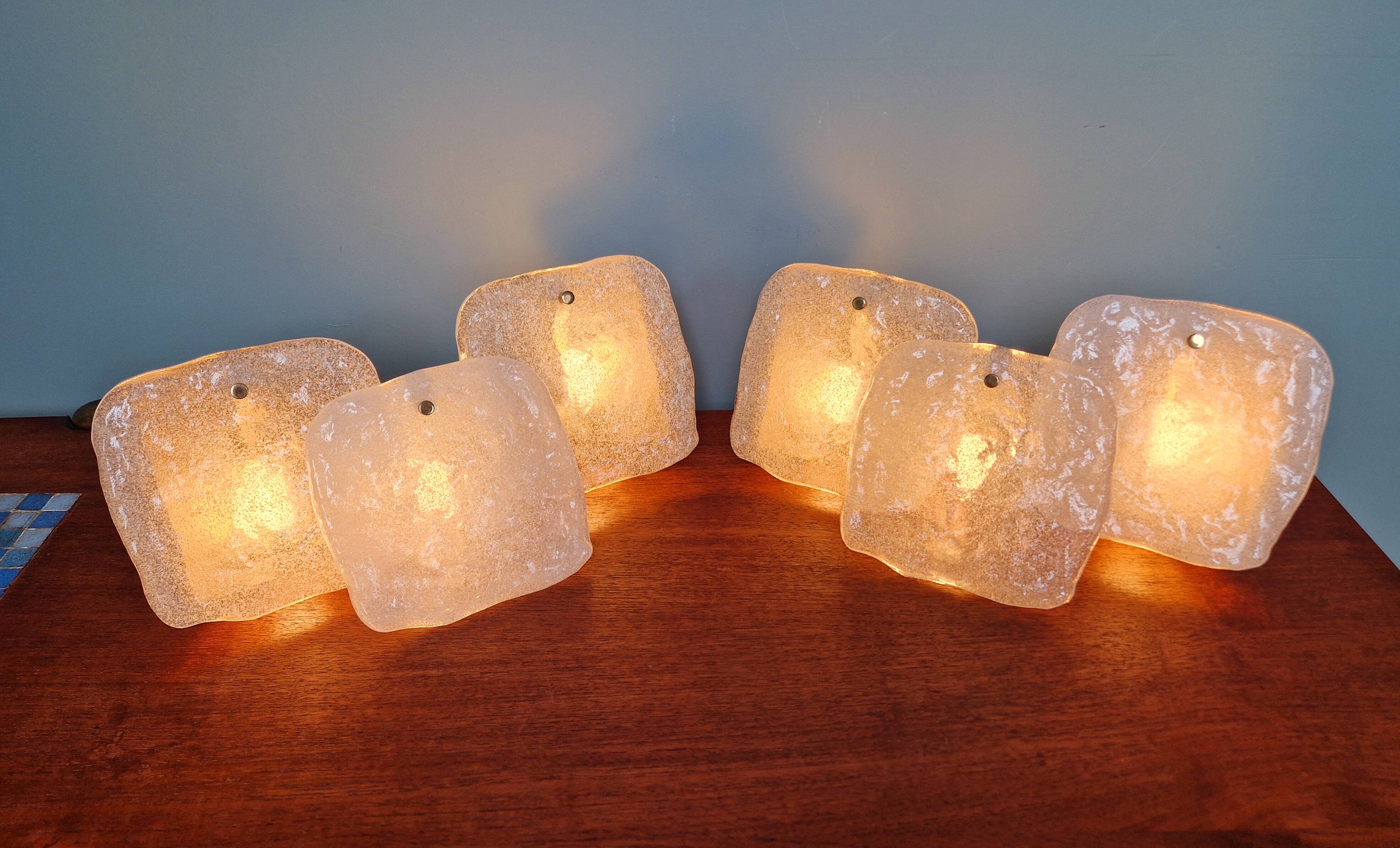 Pair of frosted glass wall lights, Kalmar, 1960s