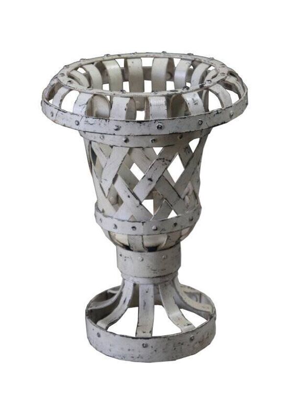 Cache Pot Vase Fleur Ancien Metal Blanc Decoration Jardin Inde 28x38cm 4,6kg