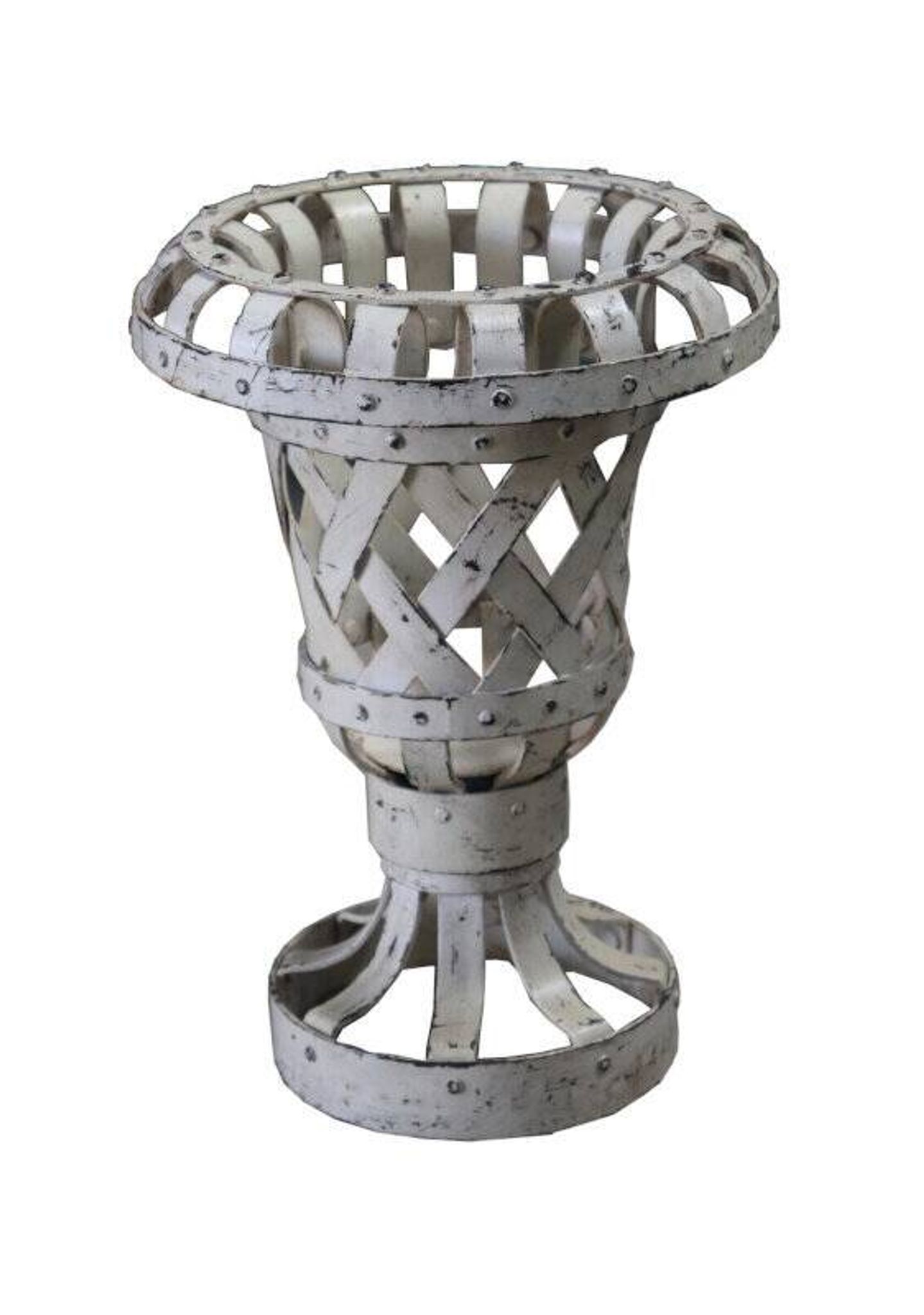 Cache Pot Flower Vase Old Metal White Garden Decoration India 28x38cm 4.6kg