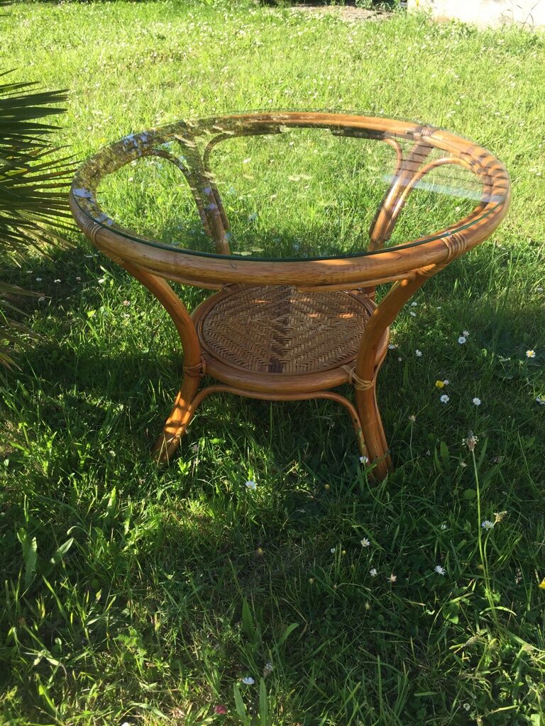 Vintage bamboo and rattan coffee table