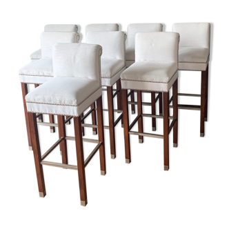 Lot de 8 chaises de bar en bois massif