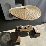 Rattan suspension or shade in the shape of a braided undulating circular tray d:80