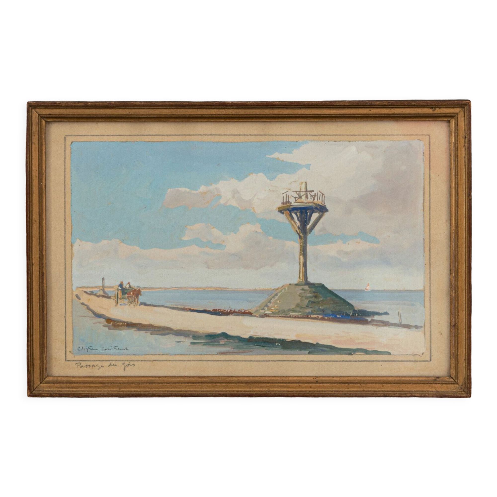 Watercolor on paper Christian Couillaud Noirmoutier The Passage of the Twentieth Gois