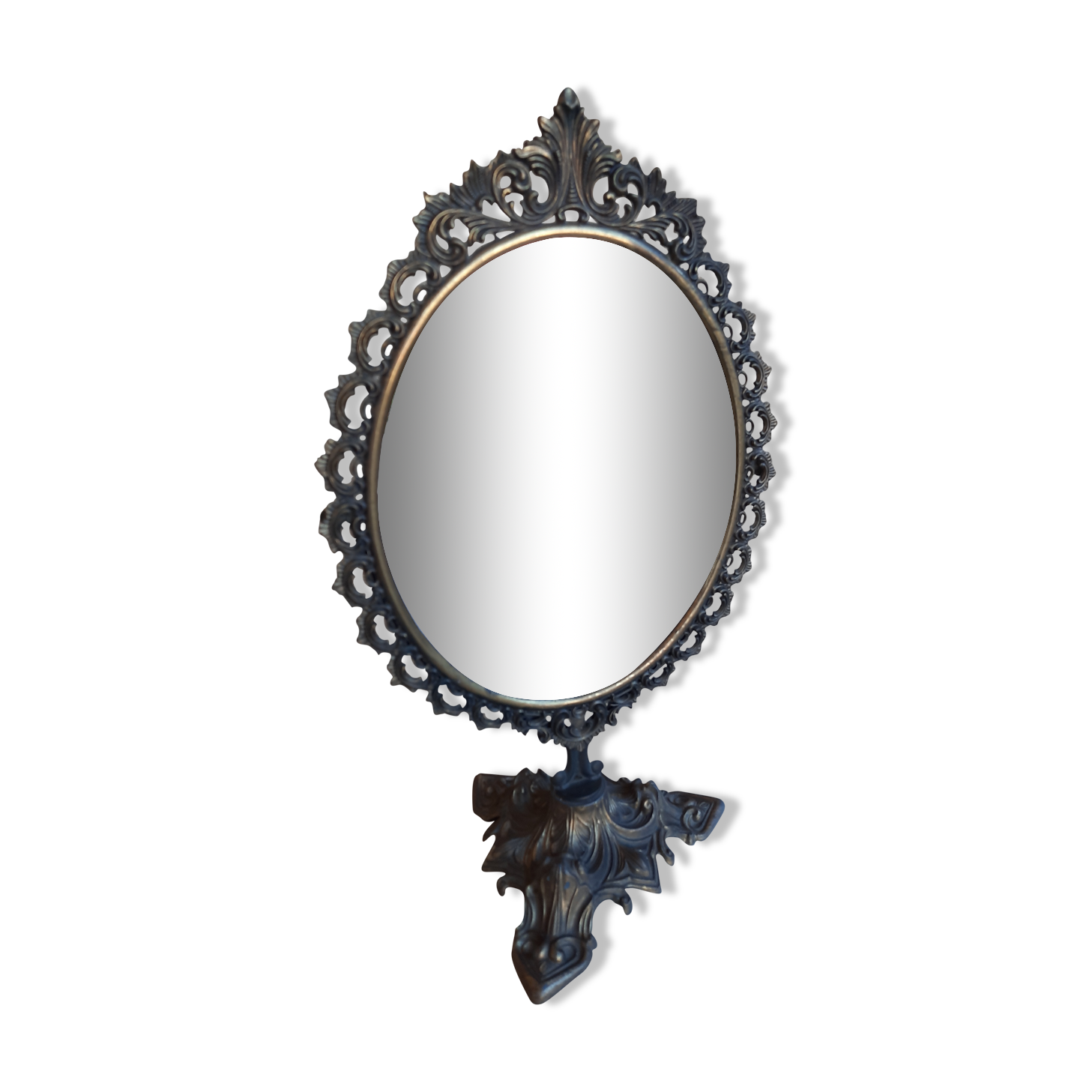 Mirror on foot, swivel, brass, mid-late nineteenth, rock style.
