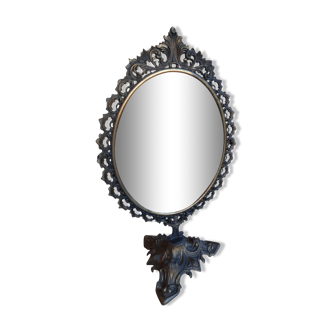 Miroir sur pied pivotant laiton milieu-fin XIXème de style rocaille.