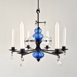 Art glass and wrought iron candelabra chandelier by Erik Höglund for Boda, Sweden 1960's