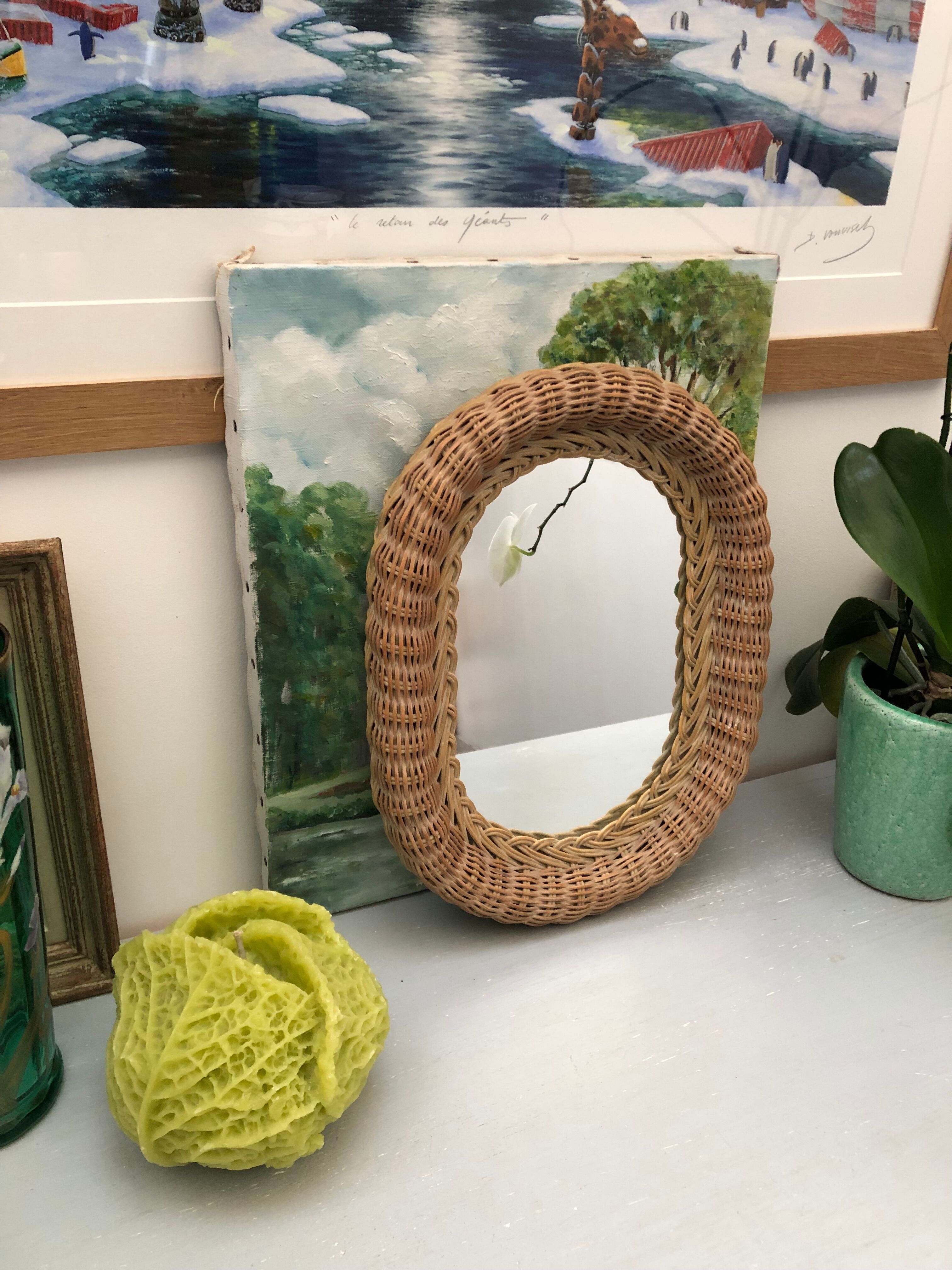 Oval rattan mirror vintage year 60 year 70
