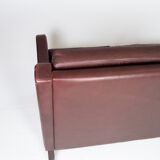 Three seater sofa, with red brown leather by Stouby Furniture from the 1960s
