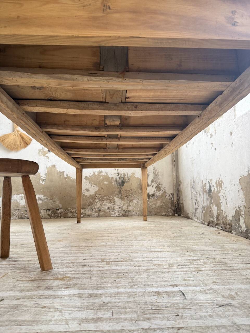 Pine and oak farmhouse table with multiple drawers, communal type, 240cm.