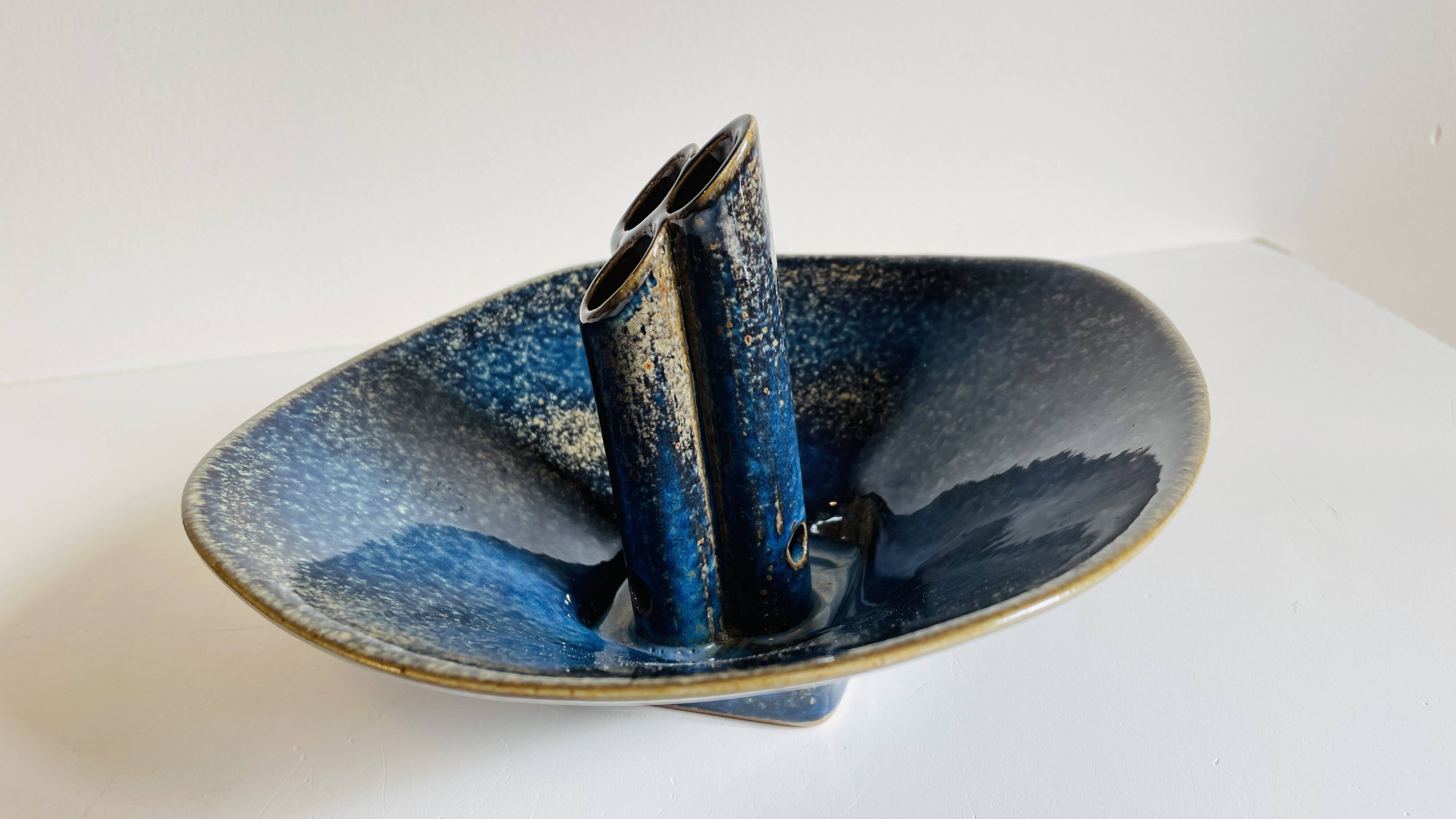 Vase céramique bleue vintage
