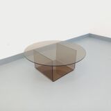 Vintage round coffee table in glass and plexiglass, Space Age style from the 70s.