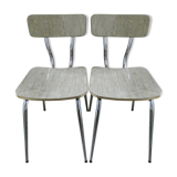 Paire de chaises en formica effet veines de bois et chant doré