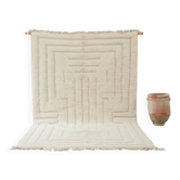 Tapis Beni Ouarain 300×205 cm – Tapis en laine marocain ivoire minimaliste avec motif architectural, GO-964