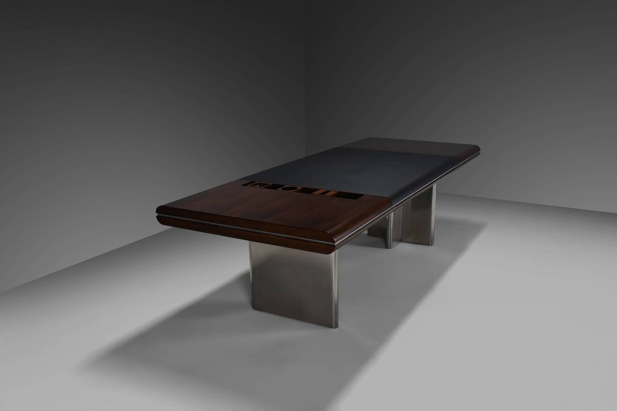 Walnut, Metal and Leather Hans von Klier “Il Ponte” Desk for Skipper, 1970s