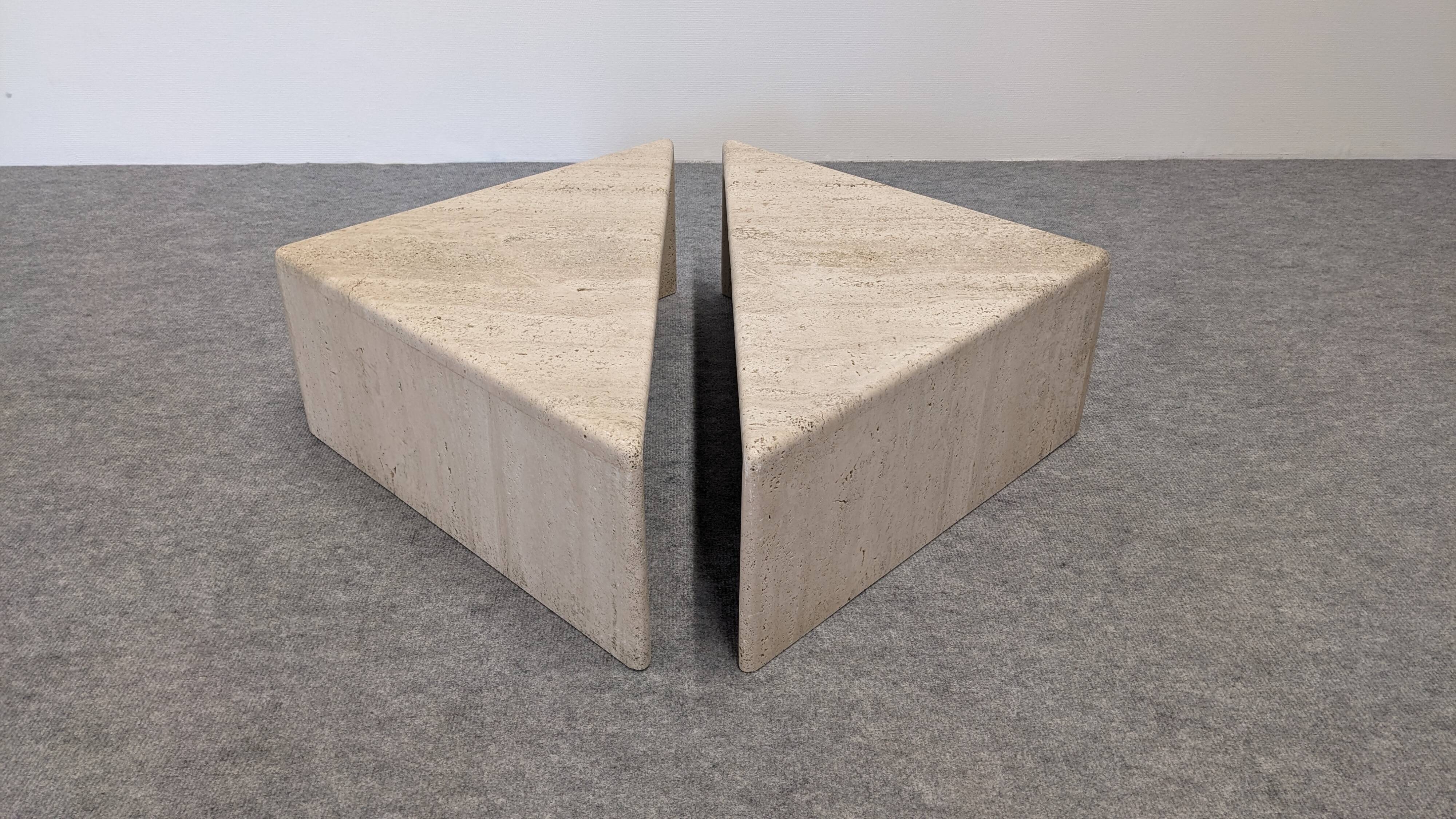Pair of Italian travertine coffee tables by Up & Up circa 1970