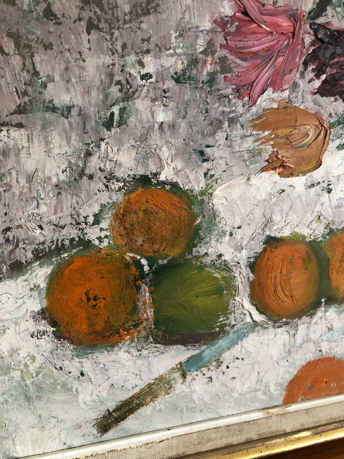 Still life painting flowers and oranges