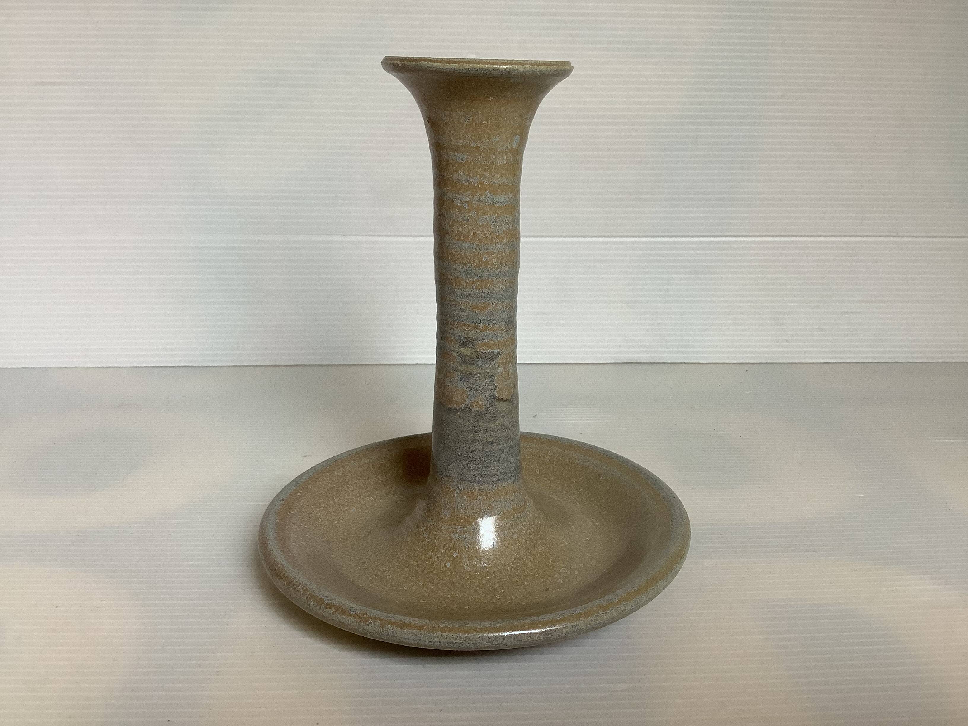 Beige and blue ceramic candlestick