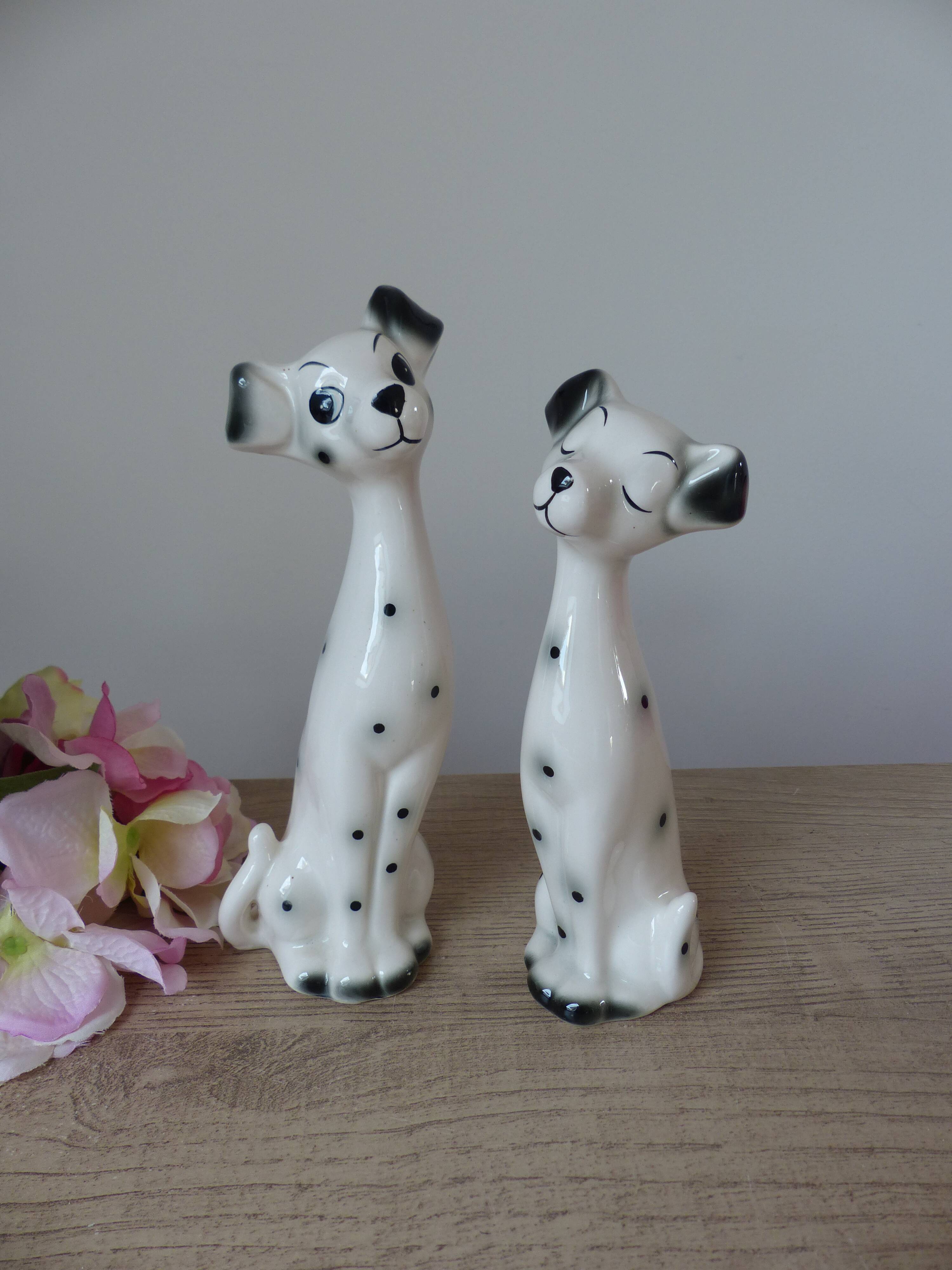 Romantic Dalmatian Dog Couple Ceramic Figurines 1970s