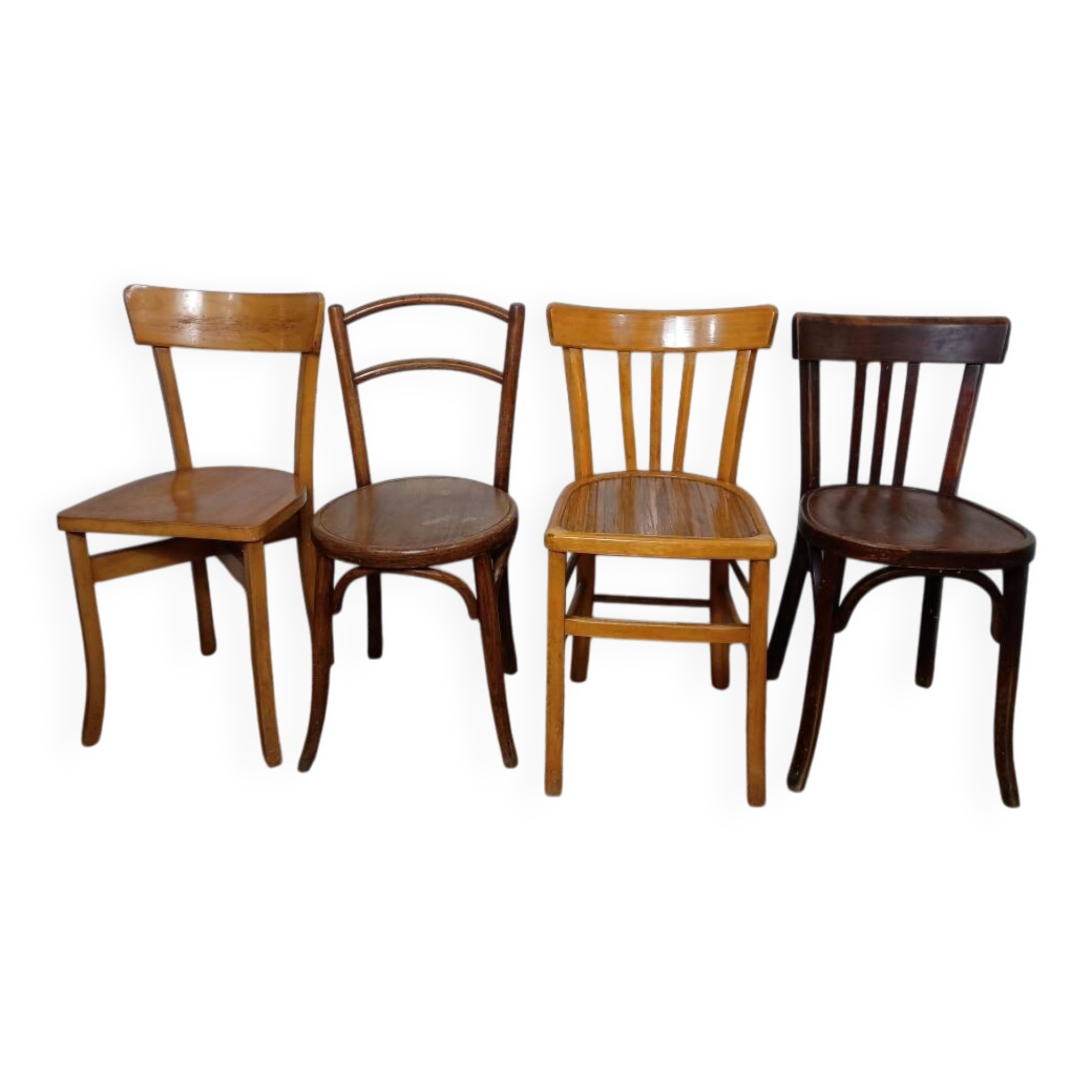 Set of 4 mismatched vintage Fischel bistro chairs
