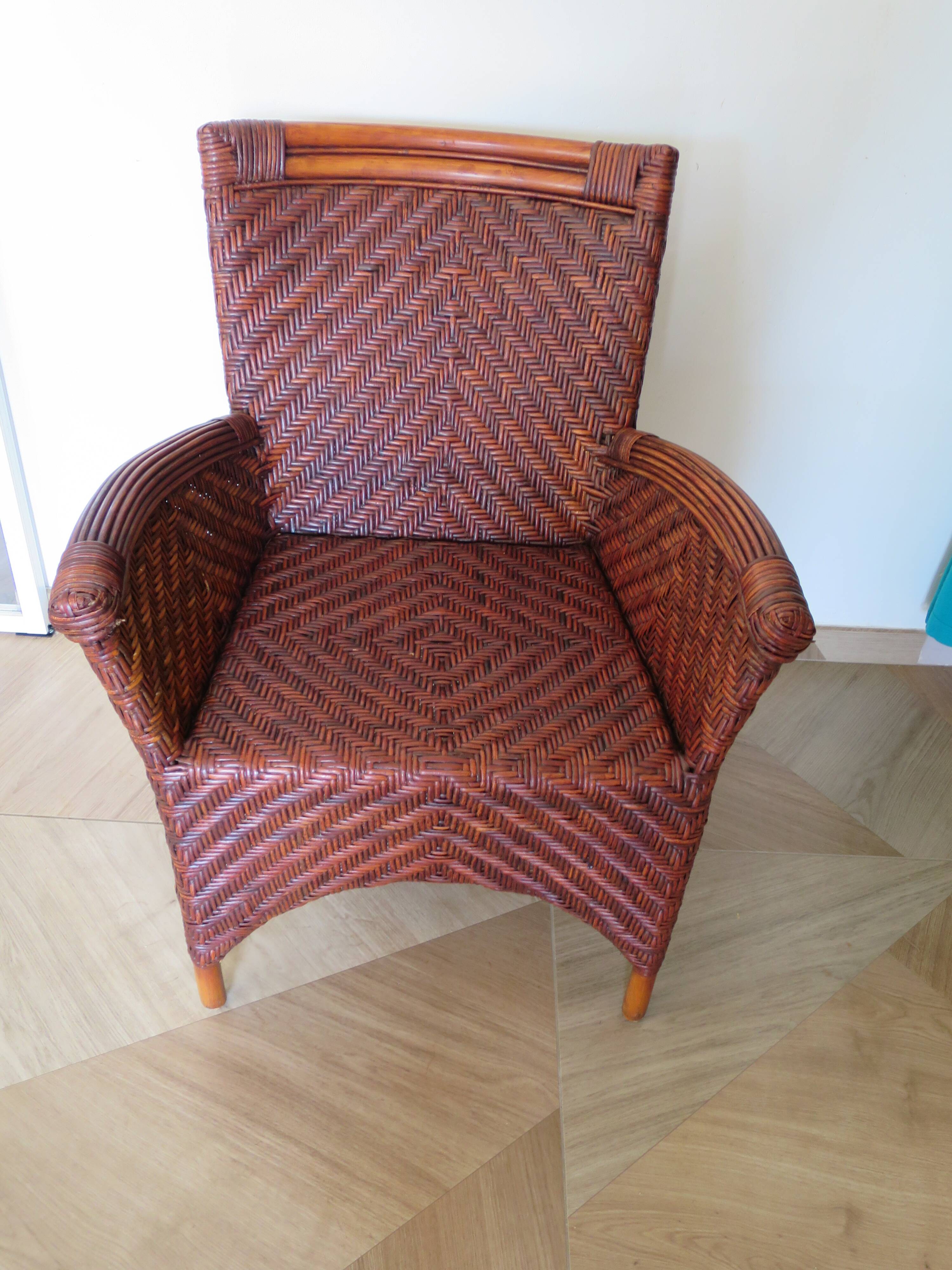 Woven rattan armchair, 1980s