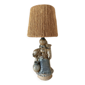 Stoneware lamp, 2 m fabric cable, cord lampshade 1960.