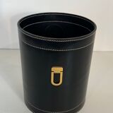 Black leather and brass desk basket