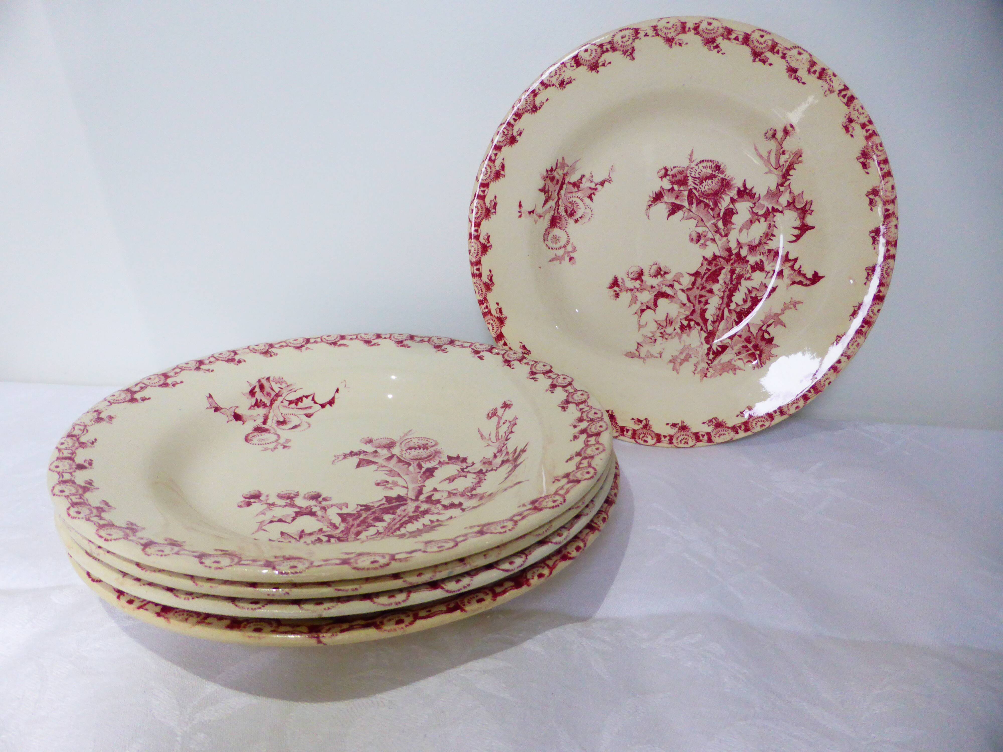 5 hollow plates in Gien iron earth model Thistles